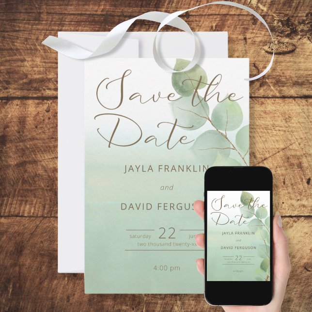 Grönt Vattenfärg Tvätta Eucalyptus Spara datum Datumet (Skapare uppladdad)