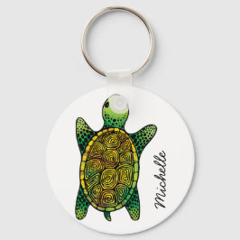 Grönt Vattenfärgad Bläck Drawn Turtle Nyckelring