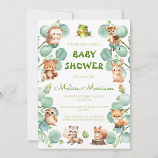 Grönt Vattenfärgad Elegant Cute Baby Shower Inbjudningar