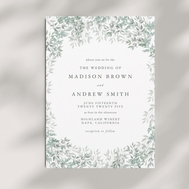 Grönt Vattenfärgen Löv minimalistisk Bröllop Inbjudningar (Skapare uppladdad)
