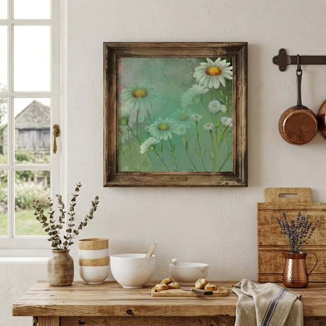 Grönt Vattenfärgning Daisy Flowers Poster (Skapare uppladdad)