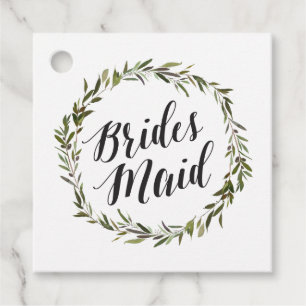 Grönt Vattenfärgning Utandning Bridesmaid Script Gåvor Etiketter