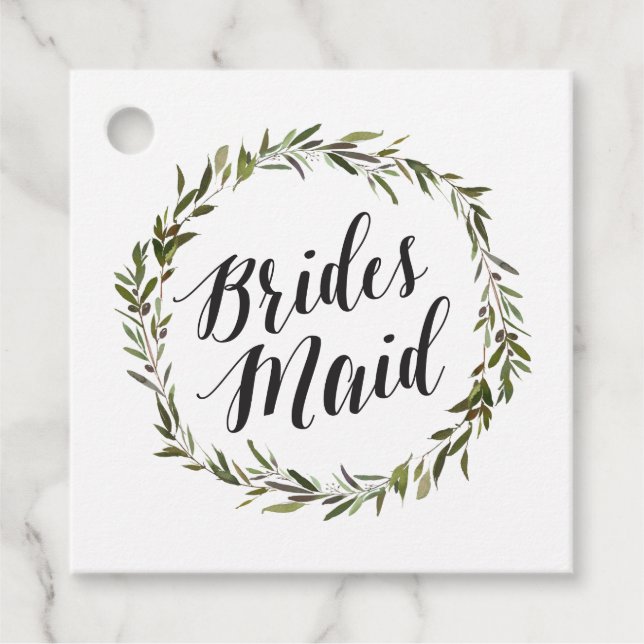 Grönt Vattenfärgning Utandning | Bridesmaid Script Gåvor Etiketter (Framsida)