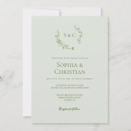 Grönt Vattenfärgning Utandning Monogram Bröllop Inbjudningar