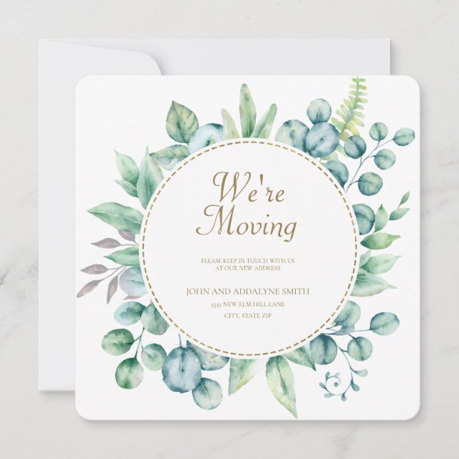 Grönt Vattenfärgsändring Eucalyptus Löv Byt Adress (Framsida)