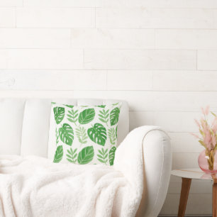 Grönt vattenfärgsanläggning lämnar ljusa och söt c kudde