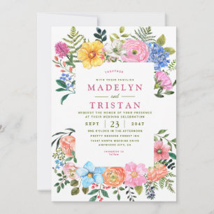 Grönt Vattenfärgsblommor Minimalistisk bild Bröllo Inbjudningar