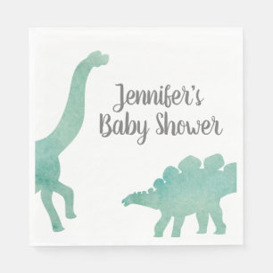 Grönt Vattenfärgsdinosaur Baby Shower Pappersservett