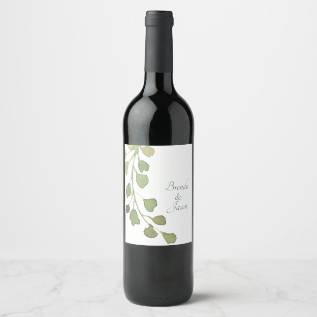 Grönt Vattenfärgsetikett Fern Vin Vinflaska Etikett (Framsida)