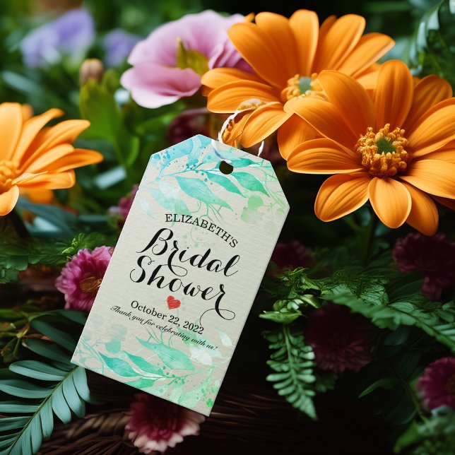 Grönt Vattenfärgsfärg Löv Chic Möhippa  Presentetikett (Skapare uppladdad)