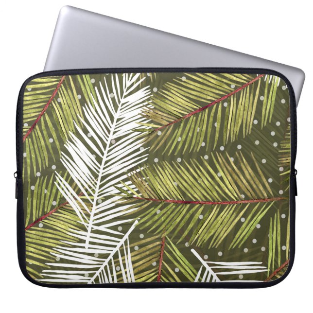 Grönt Vattenfärgsfärg Löv: Sömlös illustration Laptop Fodral (Framsidan)