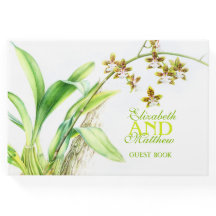 Grönt vattenfärgsfärgen orchid art bröllop gäst bo