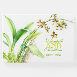 Grönt vattenfärgsfärgen orchid art bröllop gäst bo gästböcker