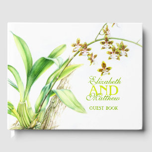 Grönt vattenfärgsfärgen orchid art bröllop gäst bo gästböcker