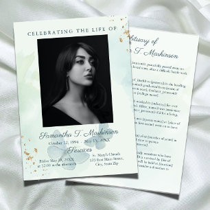 Grönt Vattenfärgsfjäril Funeral Obituary Program