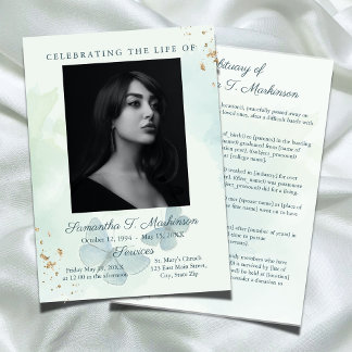 Grönt Vattenfärgsfjäril Funeral Obituary Program