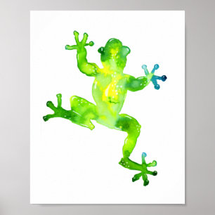 Grönt Vattenfärgsgroda Poster