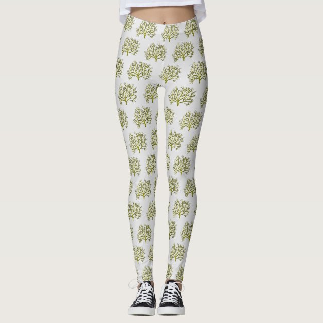 Grönt vattenfärgskoral träd leggings (Framsida)