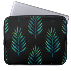 Grönt vattenfärgslöv handflatan på svart bakgrund laptop fodral
