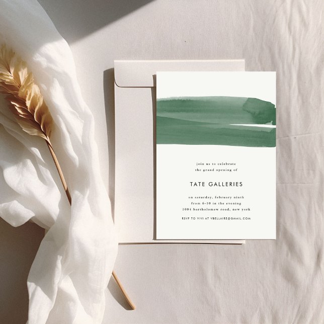 Grönt - vattenfärgsmenyfliksinbjudan inbjudningar (Green watercolor opening ribbon invitation.)