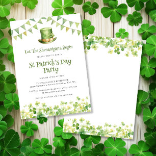 Grönt vattenfärgsshimmer St Patrick's Day-fest Inbjudningar