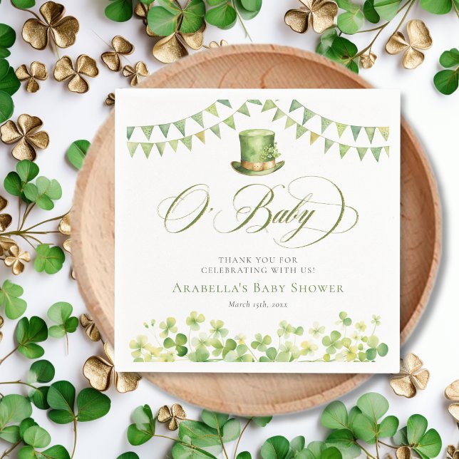 Grönt Vattenfärgsskugga för babykläder Pappersservett (Green Watercolor Shamrock Baby Shower Napkins)