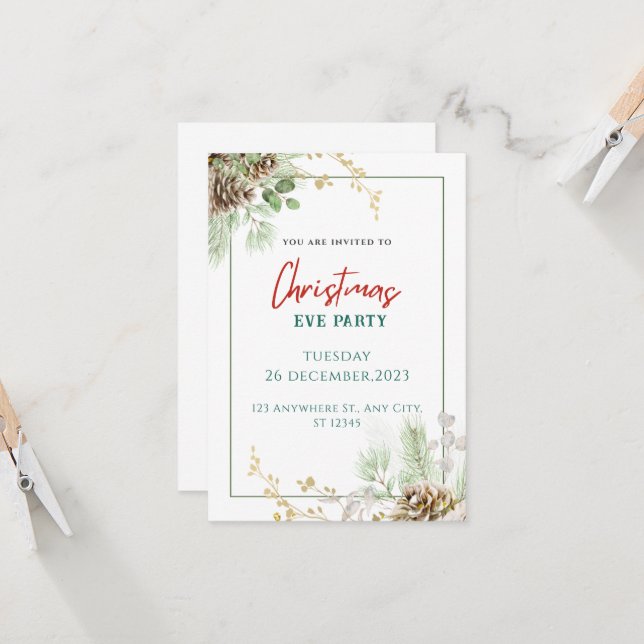 Grönt Vattensfärgad jul Inbjudningar (Fram/Back In Situ)