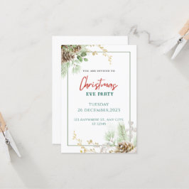 Grönt Vattensfärgad jul Inbjudningar