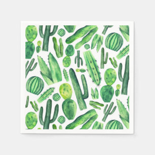 Grönt. Vattentärsfärg botaniskt. Cacti mönster Pappersservett