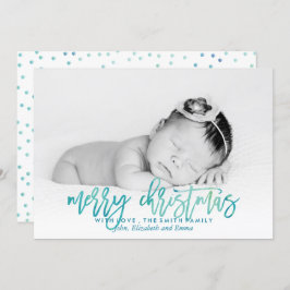 Grönt Vattentärsfärg Typografi Julfoto Julkort