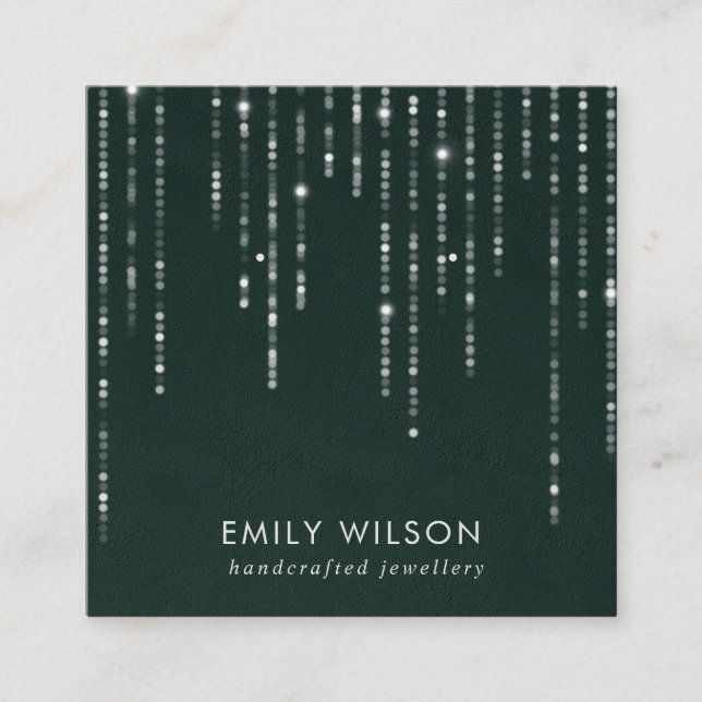 GRÖNT VELVET STRING LJUS STUD EARRING VISNING  FYRKANTIGT VISITKORT (Framsida)