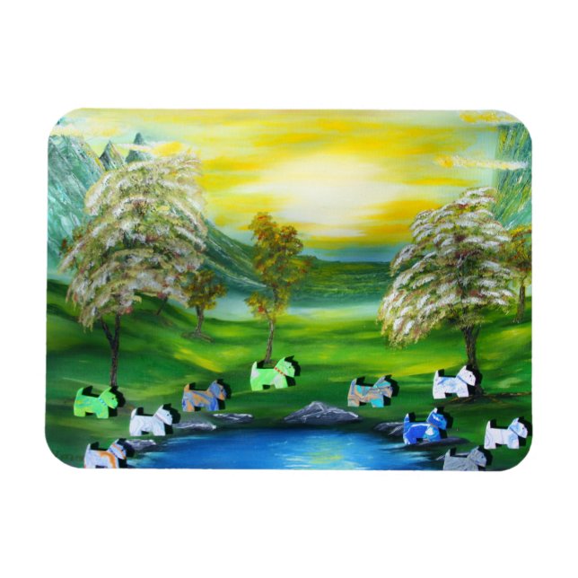 Grönt Venus Scotties på Pond Magnet (Horisontell)