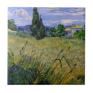 Grönt vetefält med cypress av Vincent van Gogh Kakelplatta