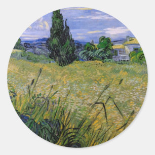 Grönt vetefält med cypress av Vincent van Gogh Runt Klistermärke