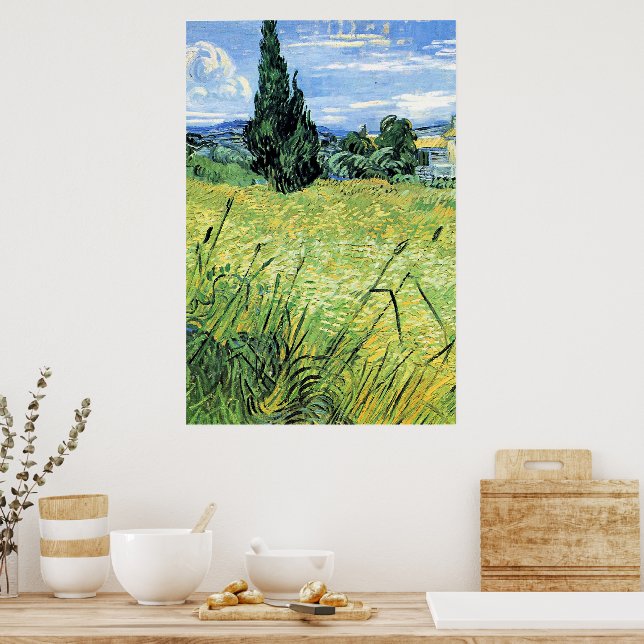 Grönt vetefält med cypress poster (Kök)
