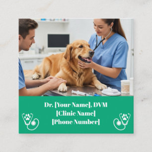Grönt Veterinär och sällskapsdjur Fyrkantigt Visitkort