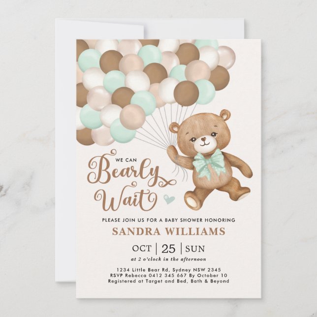 Grönt Vi kan bota Nallen Baby Shower Inbjudningar (Framsida)