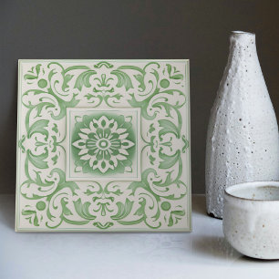 Grönt Victorian Backsplash Repro Art nouveau Kakelplatta
