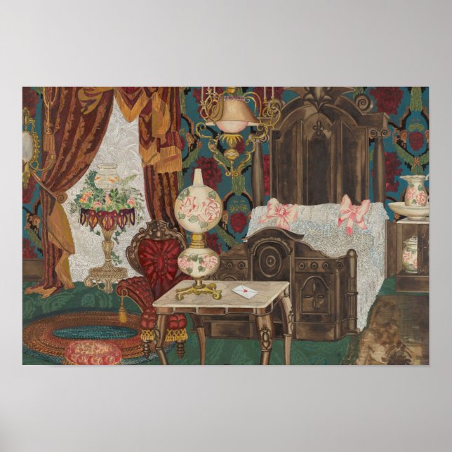 Grönt. Victorian Stil Bedroom original Poster (Framsidan)