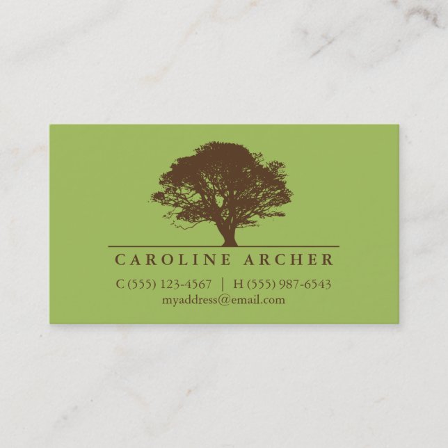 Grönt vid den yttre eken vid träd eleganten stil visitkort (Framsida)