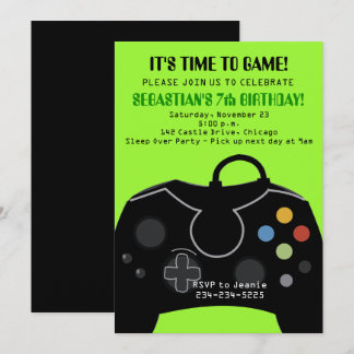 Grönt Video Game Boys födelsedagsinbjudan Inbjudningar