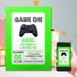 Grönt Video Game Lastbil, födelsedag Inbjudningar
