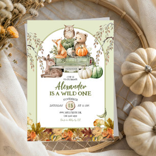 Grönt Vild 1 Woodland Pumpkin Lastbil 1:a födelsed Inbjudningar