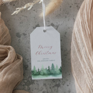 Grönt Vild Forest Julgranar Presentetikett