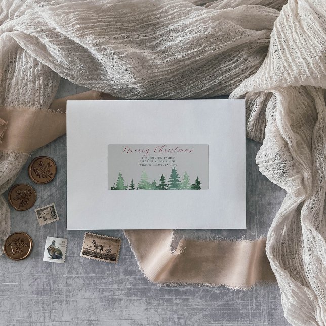 Grönt Vild Forest Julgranar Returadress Adressetikett (Skapare uppladdad)