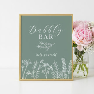 Grönt Vildblomma Bröllopsdusch Glänsande Barskylt Poster