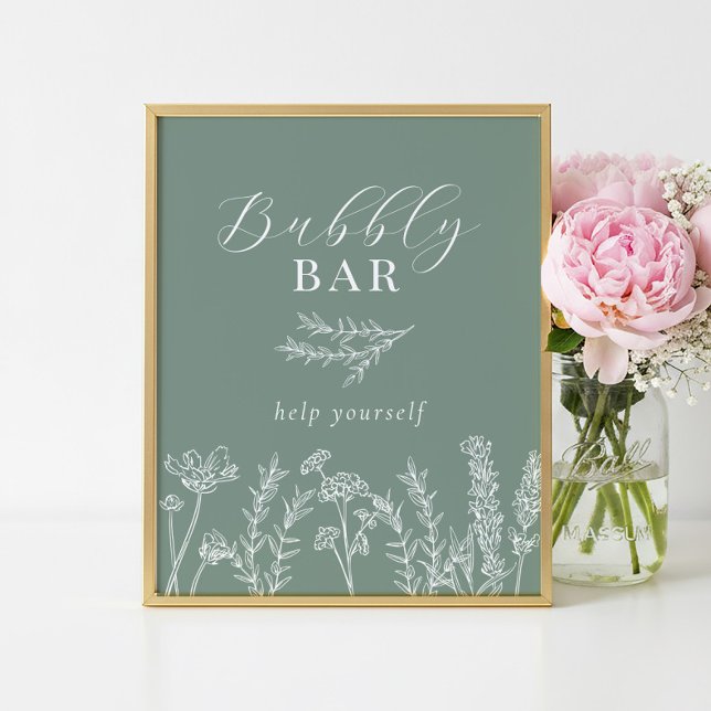 Grönt Vildblomma Bröllopsdusch Glänsande Barskylt Poster (Skapare uppladdad)