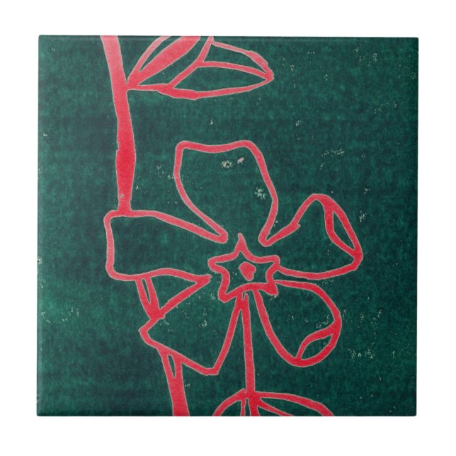 "Grönt Vinca Red" Kitchen Garden Ceramic Tile Kakelplatta (Framsidan)