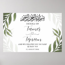 Grönt Vine Muslim Islamic Henna Party Sign Board Poster