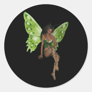 Grönt Vinge Dam Älva 6 - 3D Fairy - Runt Klistermärke